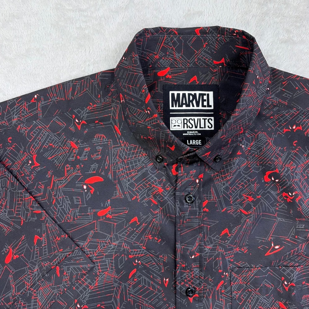 RSVLTS Marvel Spider-Man Shirt Mens Large Black Red City Slinger Comics KUNUFLEX